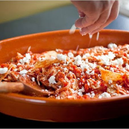 RED CHILAQUILES w/CHICKEN